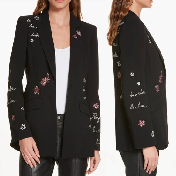 Cinq à Sept Rare Estelle Love Letter Embroidered Floral Crepe Blazer Size 6 - Picture 7 of 13